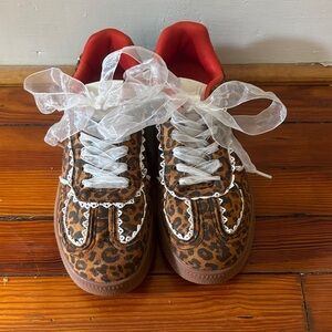 Leopard Print Lace-Up Sneakers with White Ribbon Laces